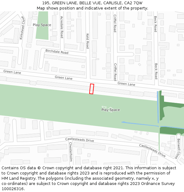 195, GREEN LANE, BELLE VUE, CARLISLE, CA2 7QW: Location map and indicative extent of plot