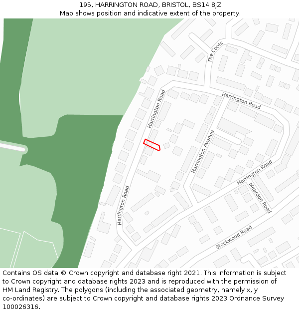 195, HARRINGTON ROAD, BRISTOL, BS14 8JZ: Location map and indicative extent of plot