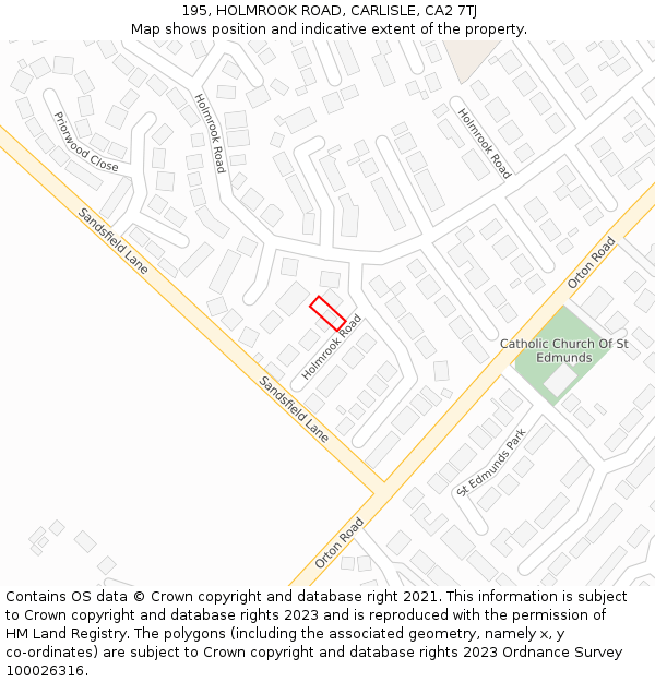195, HOLMROOK ROAD, CARLISLE, CA2 7TJ: Location map and indicative extent of plot