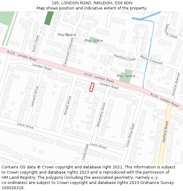 195, LONDON ROAD, RAYLEIGH, SS6 9DN: Location map and indicative extent of plot