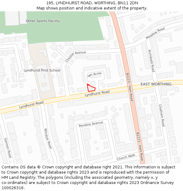 195, LYNDHURST ROAD, WORTHING, BN11 2DN: Location map and indicative extent of plot