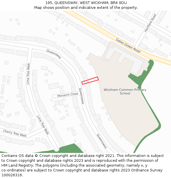 195, QUEENSWAY, WEST WICKHAM, BR4 9DU: Location map and indicative extent of plot