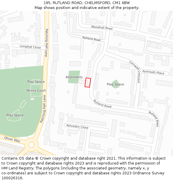 195, RUTLAND ROAD, CHELMSFORD, CM1 4BW: Location map and indicative extent of plot