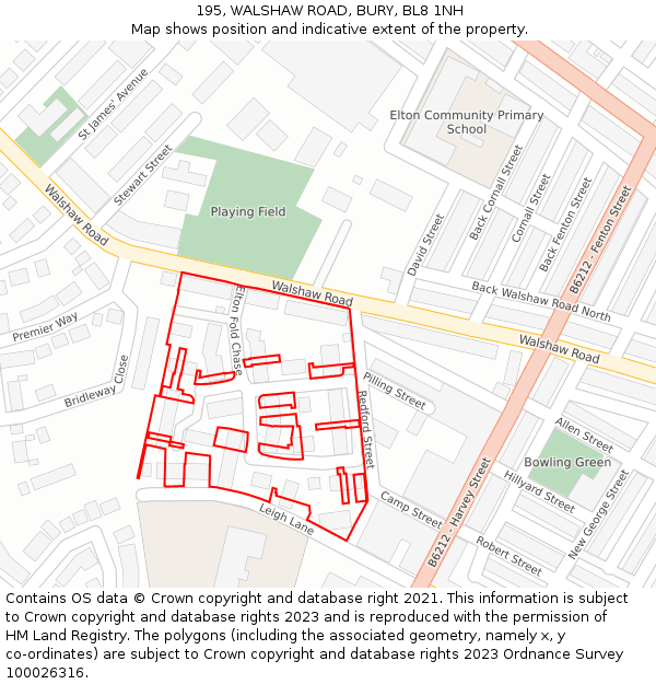 195, WALSHAW ROAD, BURY, BL8 1NH: Location map and indicative extent of plot