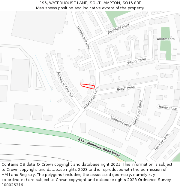 195, WATERHOUSE LANE, SOUTHAMPTON, SO15 8RE: Location map and indicative extent of plot