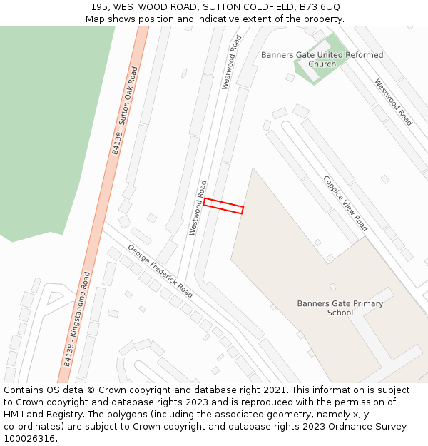 195, WESTWOOD ROAD, SUTTON COLDFIELD, B73 6UQ: Location map and indicative extent of plot