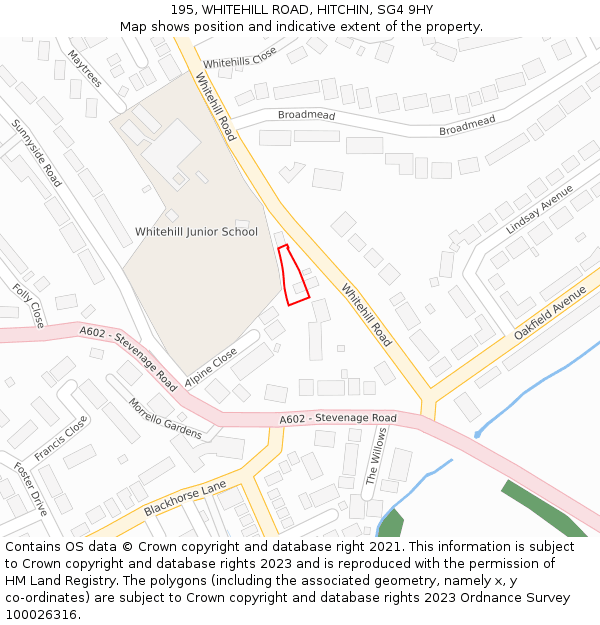 195, WHITEHILL ROAD, HITCHIN, SG4 9HY: Location map and indicative extent of plot