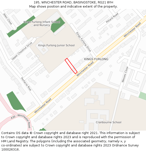 195, WINCHESTER ROAD, BASINGSTOKE, RG21 8YH: Location map and indicative extent of plot