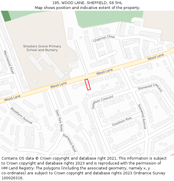 195, WOOD LANE, SHEFFIELD, S6 5HL: Location map and indicative extent of plot