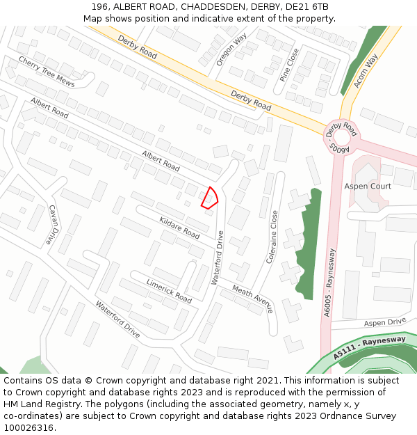196, ALBERT ROAD, CHADDESDEN, DERBY, DE21 6TB: Location map and indicative extent of plot