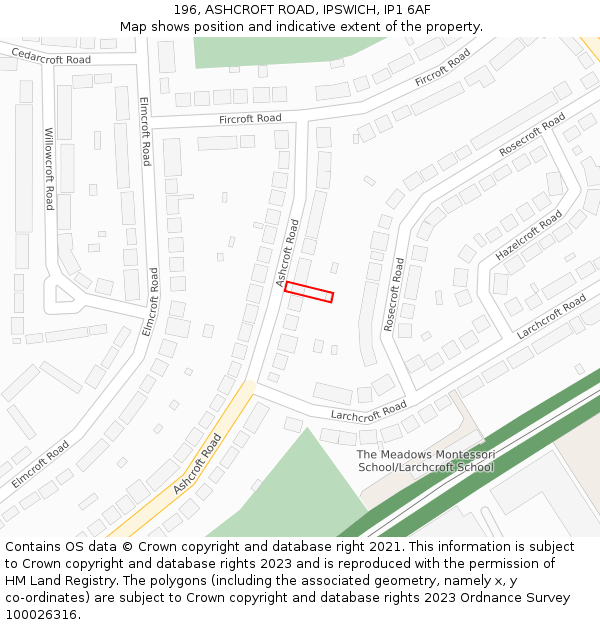 196, ASHCROFT ROAD, IPSWICH, IP1 6AF: Location map and indicative extent of plot