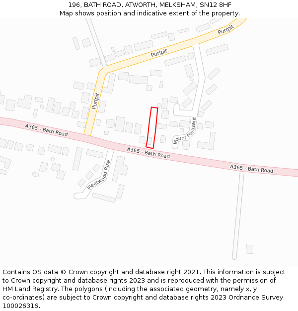 196, BATH ROAD, ATWORTH, MELKSHAM, SN12 8HF: Location map and indicative extent of plot
