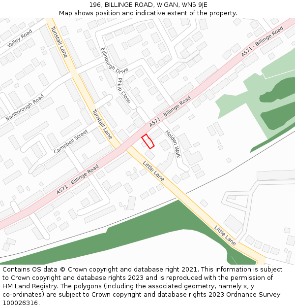 196, BILLINGE ROAD, WIGAN, WN5 9JE: Location map and indicative extent of plot