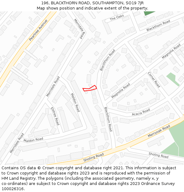 196, BLACKTHORN ROAD, SOUTHAMPTON, SO19 7JR: Location map and indicative extent of plot