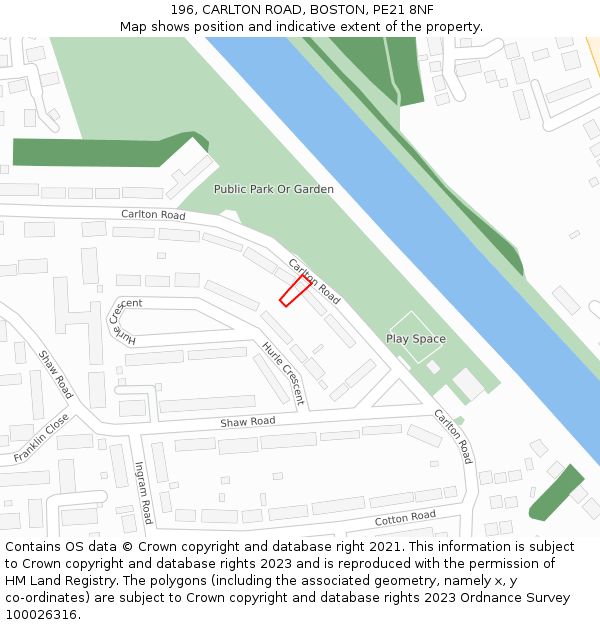 196, CARLTON ROAD, BOSTON, PE21 8NF: Location map and indicative extent of plot