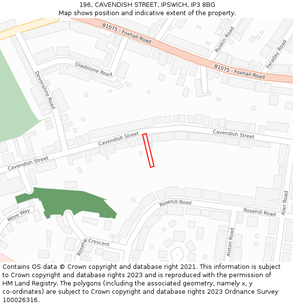 196, CAVENDISH STREET, IPSWICH, IP3 8BG: Location map and indicative extent of plot