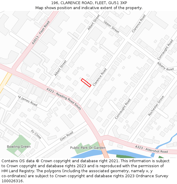 196, CLARENCE ROAD, FLEET, GU51 3XP: Location map and indicative extent of plot
