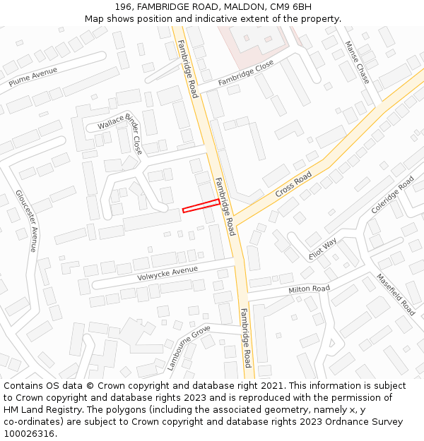 196, FAMBRIDGE ROAD, MALDON, CM9 6BH: Location map and indicative extent of plot