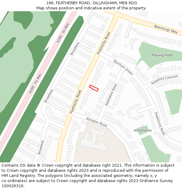 196, FEATHERBY ROAD, GILLINGHAM, ME8 6DG: Location map and indicative extent of plot