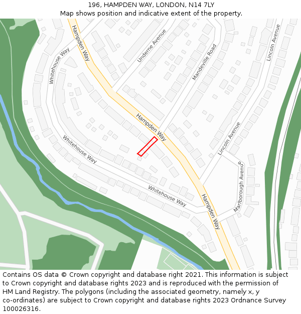 196, HAMPDEN WAY, LONDON, N14 7LY: Location map and indicative extent of plot