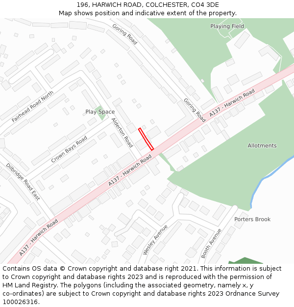 196, HARWICH ROAD, COLCHESTER, CO4 3DE: Location map and indicative extent of plot