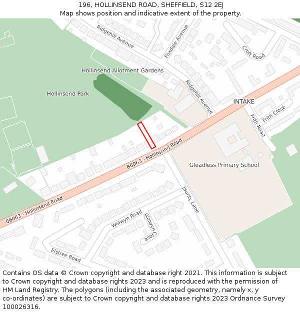 196, HOLLINSEND ROAD, SHEFFIELD, S12 2EJ: Location map and indicative extent of plot
