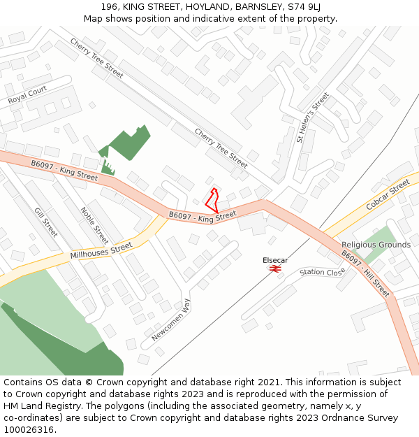 196, KING STREET, HOYLAND, BARNSLEY, S74 9LJ: Location map and indicative extent of plot