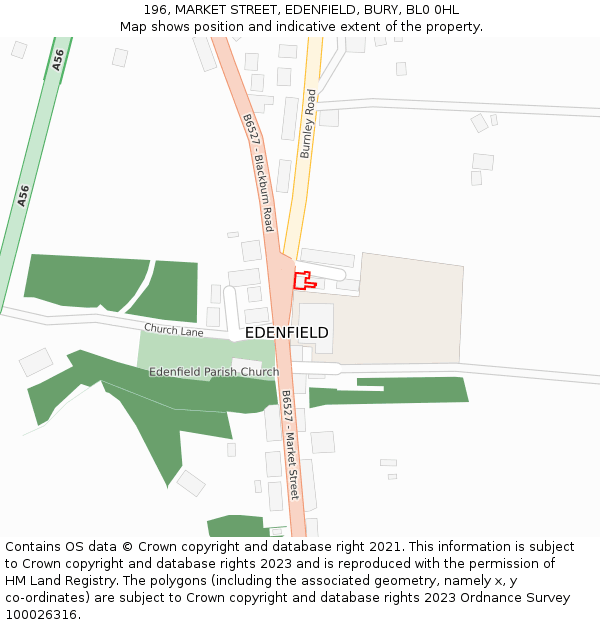 196, MARKET STREET, EDENFIELD, BURY, BL0 0HL: Location map and indicative extent of plot