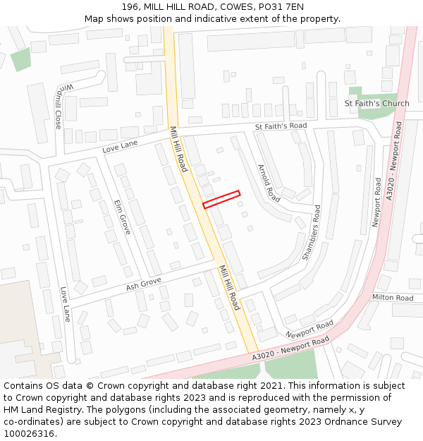 196, MILL HILL ROAD, COWES, PO31 7EN: Location map and indicative extent of plot