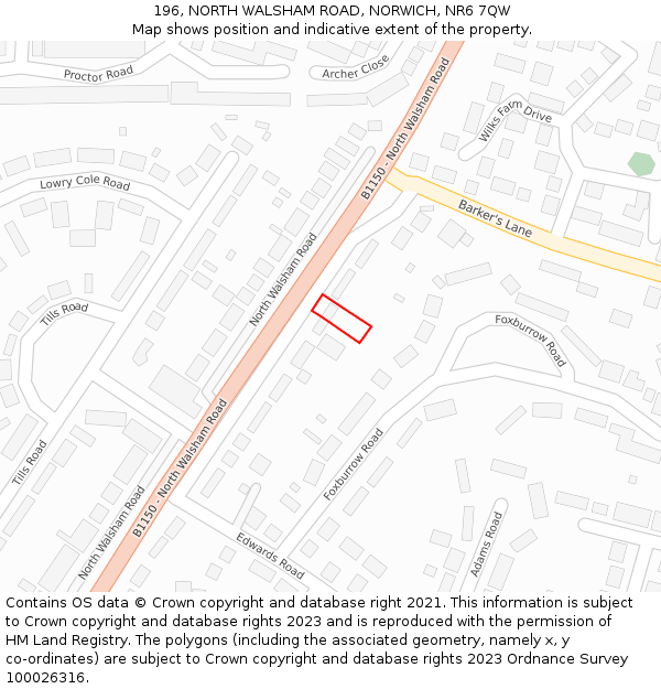196, NORTH WALSHAM ROAD, NORWICH, NR6 7QW: Location map and indicative extent of plot