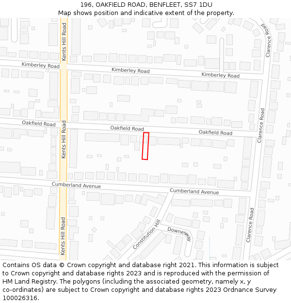 196, OAKFIELD ROAD, BENFLEET, SS7 1DU: Location map and indicative extent of plot