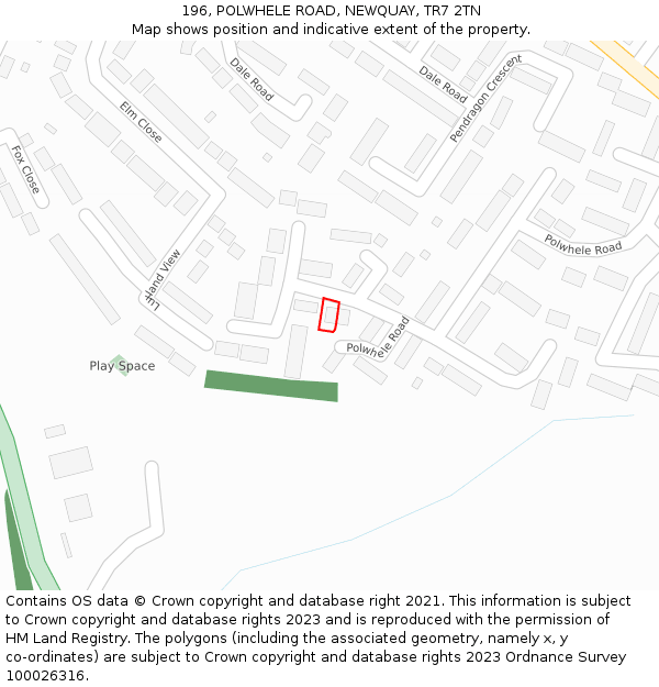 196, POLWHELE ROAD, NEWQUAY, TR7 2TN: Location map and indicative extent of plot
