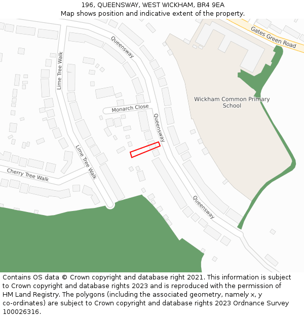 196, QUEENSWAY, WEST WICKHAM, BR4 9EA: Location map and indicative extent of plot
