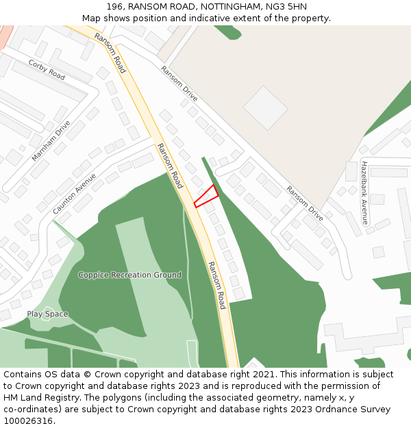196, RANSOM ROAD, NOTTINGHAM, NG3 5HN: Location map and indicative extent of plot