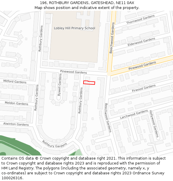 196, ROTHBURY GARDENS, GATESHEAD, NE11 0AX: Location map and indicative extent of plot