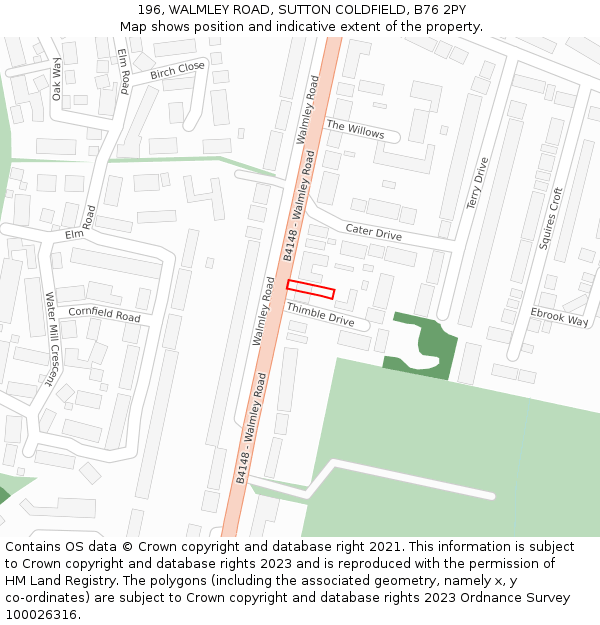 196, WALMLEY ROAD, SUTTON COLDFIELD, B76 2PY: Location map and indicative extent of plot