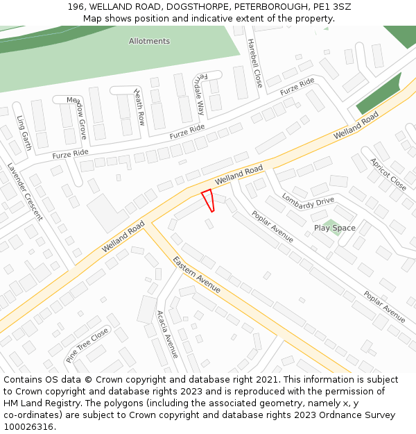 196, WELLAND ROAD, DOGSTHORPE, PETERBOROUGH, PE1 3SZ: Location map and indicative extent of plot
