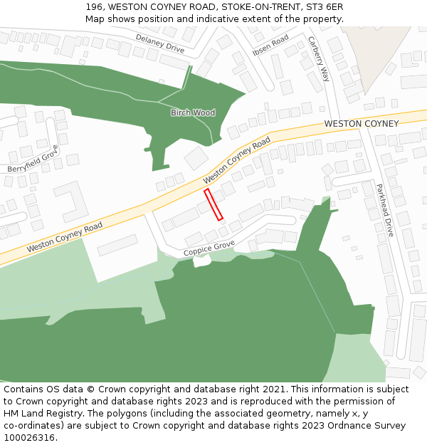 196, WESTON COYNEY ROAD, STOKE-ON-TRENT, ST3 6ER: Location map and indicative extent of plot