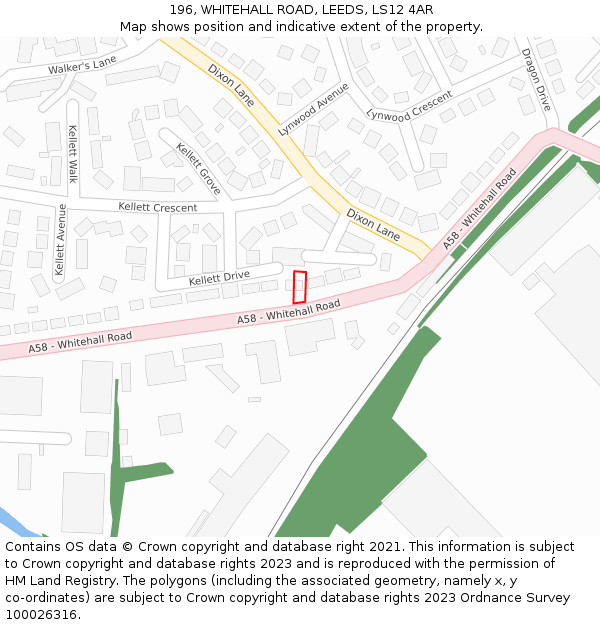 196, WHITEHALL ROAD, LEEDS, LS12 4AR: Location map and indicative extent of plot