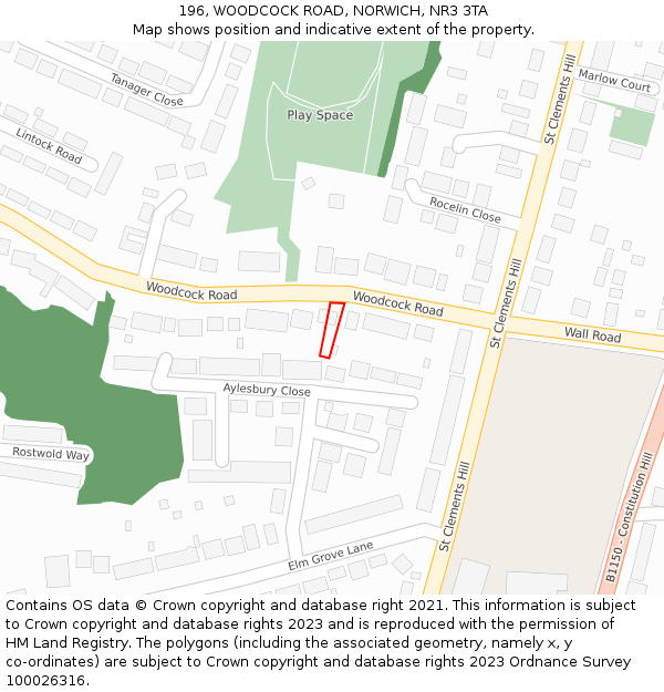 196, WOODCOCK ROAD, NORWICH, NR3 3TA: Location map and indicative extent of plot