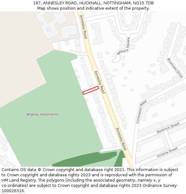 197, ANNESLEY ROAD, HUCKNALL, NOTTINGHAM, NG15 7DB: Location map and indicative extent of plot