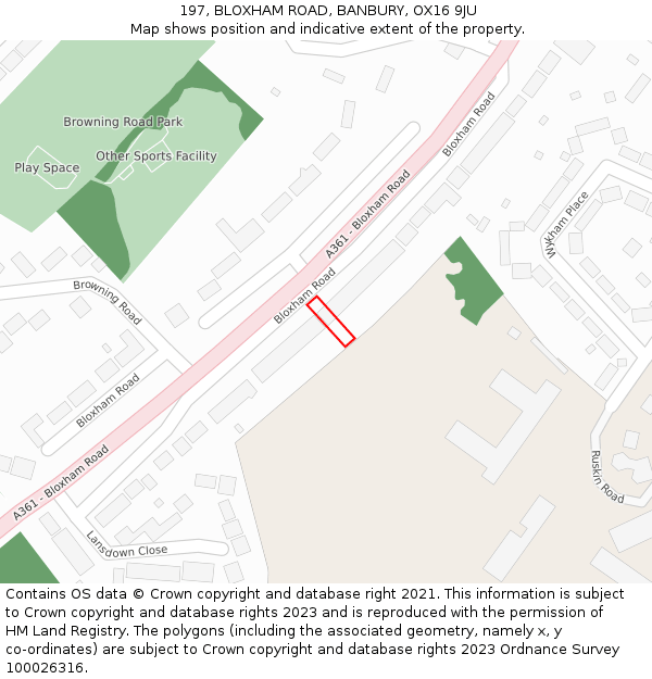 197, BLOXHAM ROAD, BANBURY, OX16 9JU: Location map and indicative extent of plot