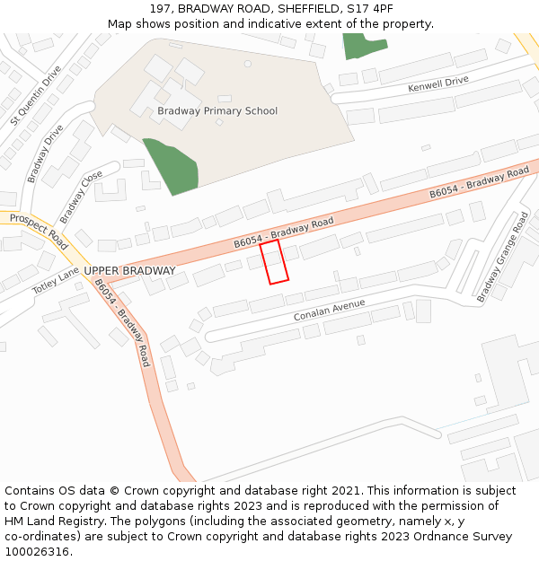 197, BRADWAY ROAD, SHEFFIELD, S17 4PF: Location map and indicative extent of plot