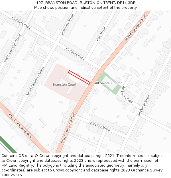 197, BRANSTON ROAD, BURTON-ON-TRENT, DE14 3DB: Location map and indicative extent of plot