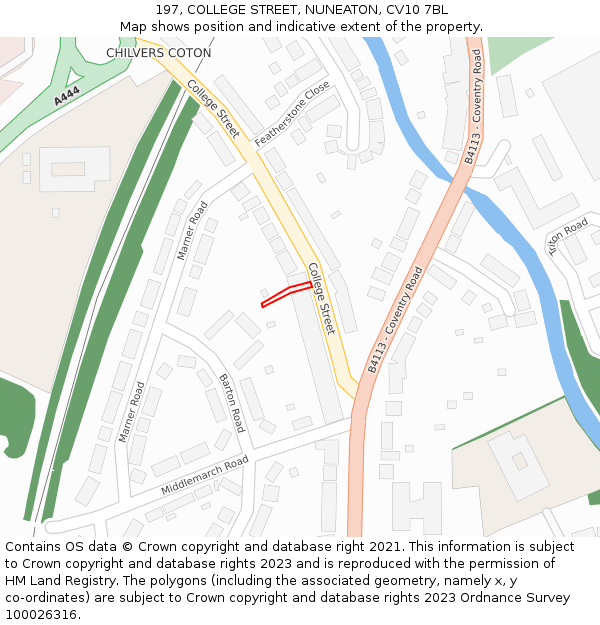 197, COLLEGE STREET, NUNEATON, CV10 7BL: Location map and indicative extent of plot