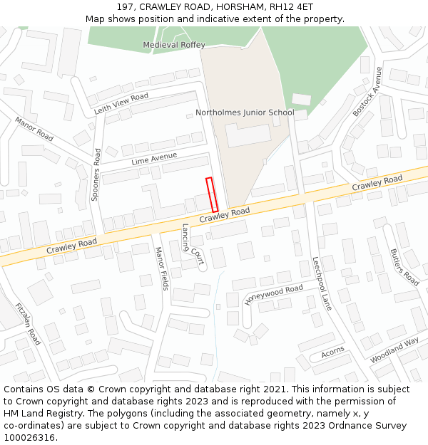 197, CRAWLEY ROAD, HORSHAM, RH12 4ET: Location map and indicative extent of plot