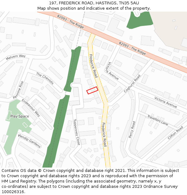 197, FREDERICK ROAD, HASTINGS, TN35 5AU: Location map and indicative extent of plot
