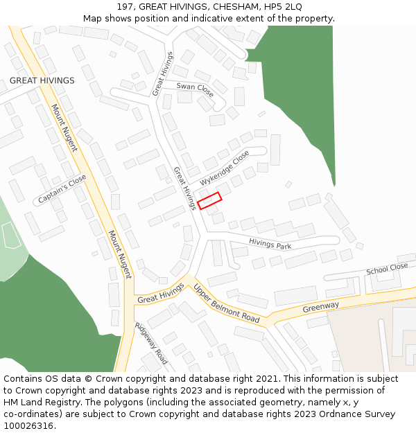 197, GREAT HIVINGS, CHESHAM, HP5 2LQ: Location map and indicative extent of plot