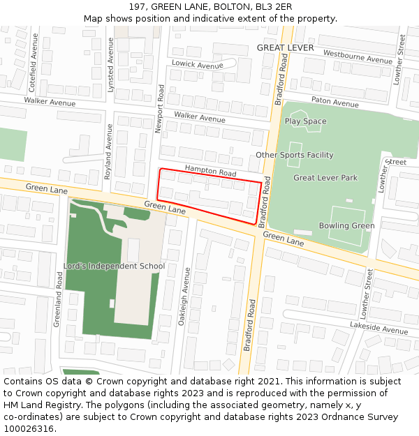 197, GREEN LANE, BOLTON, BL3 2ER: Location map and indicative extent of plot