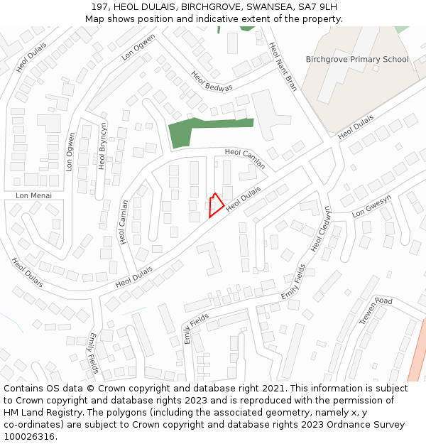 197, HEOL DULAIS, BIRCHGROVE, SWANSEA, SA7 9LH: Location map and indicative extent of plot
